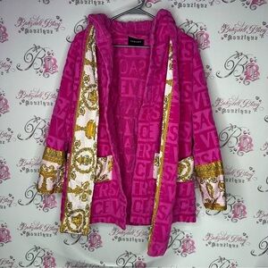 Versace Pink and Gold Robe short terry cloth towel material belted belt